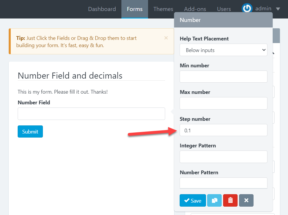 Number Field and Decimals (Settings)